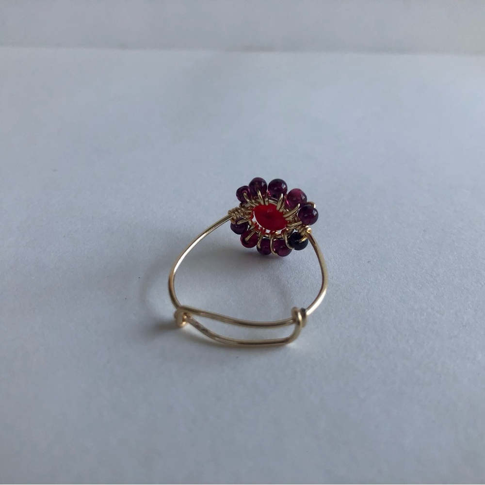 Adjustable Garnet Floral Ring - image 2
